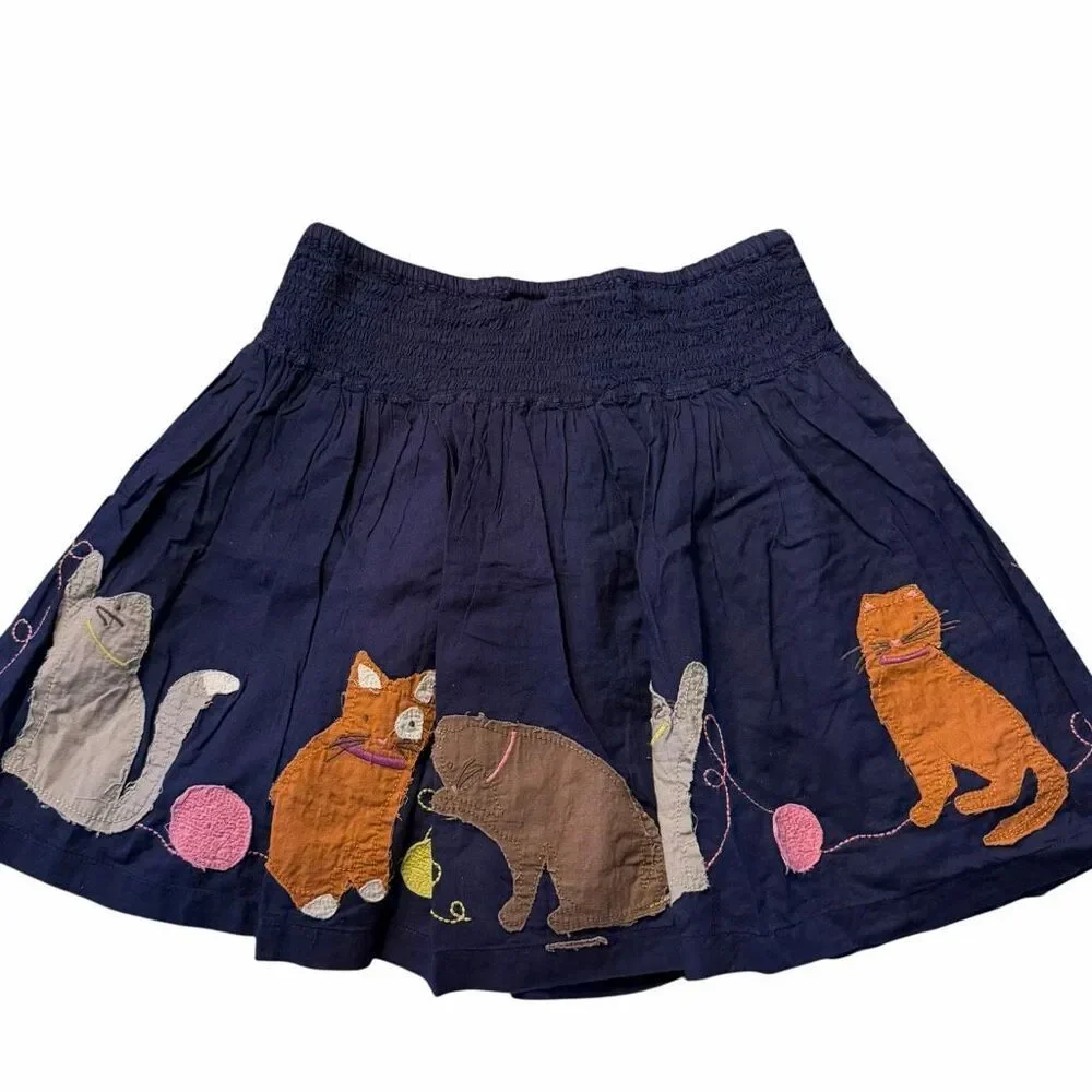 Mini Boden 7-8 Years Navy Skirt Kitten Appliqués